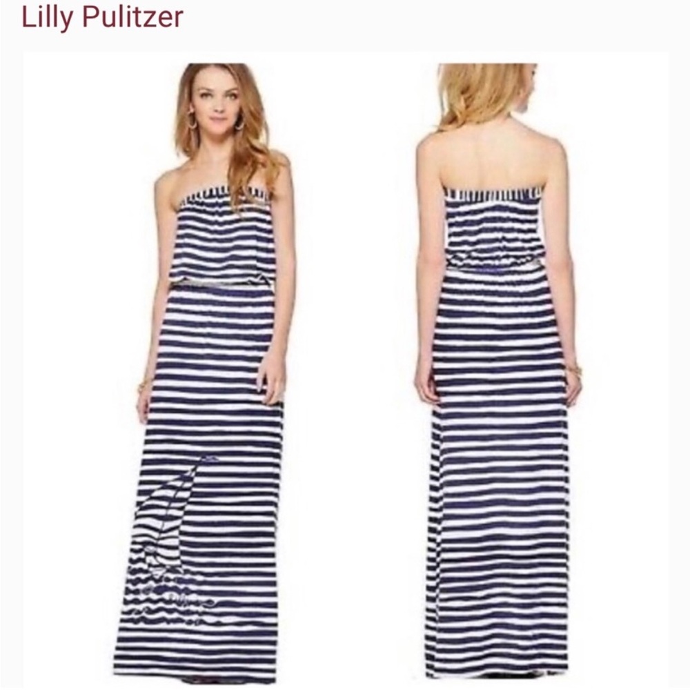 Lilly Pulitzer Emmet strapless Blue and White Maxi Dress XS